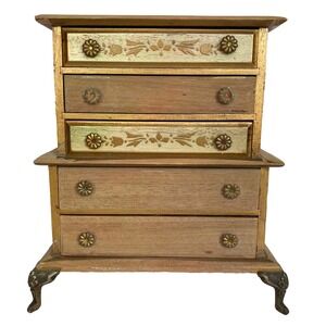 Vtg Italian Florentine Jewelry Music Box 5 Drawer Midcentury Blue Lined Japan